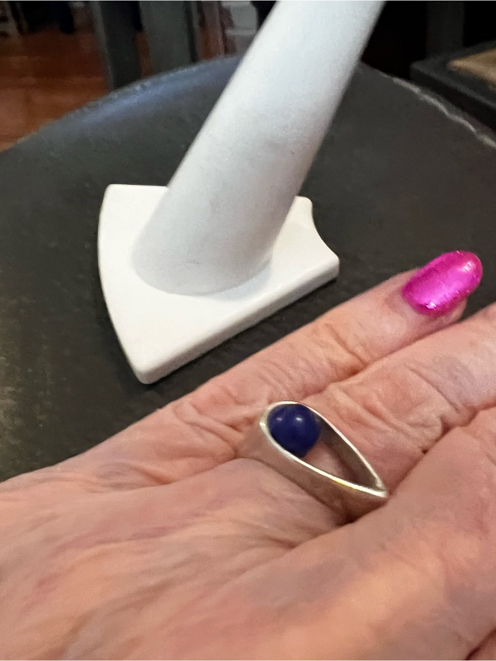 Sterling Silver Lapis Stone Open Frame Ring. Size 5 - Picture 6 of 8